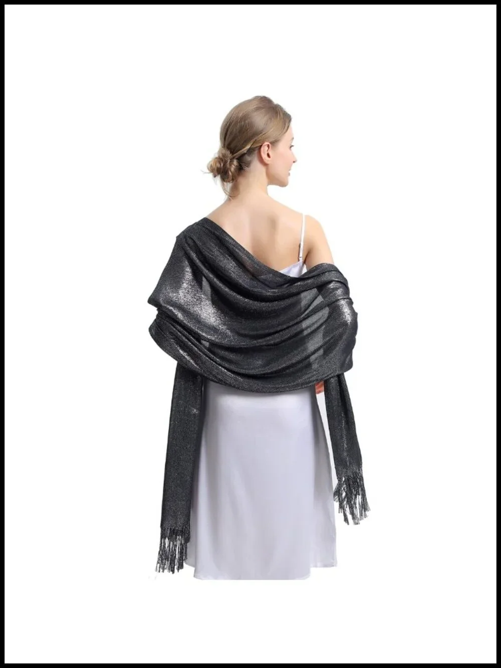 Women's Glitter Pashmina Shawl Scarf Long Tassels Evening Wrap